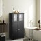 Black MDF Glass Door Floor Cabinet with Adjustable Shelf – 43 inches Storage Unit